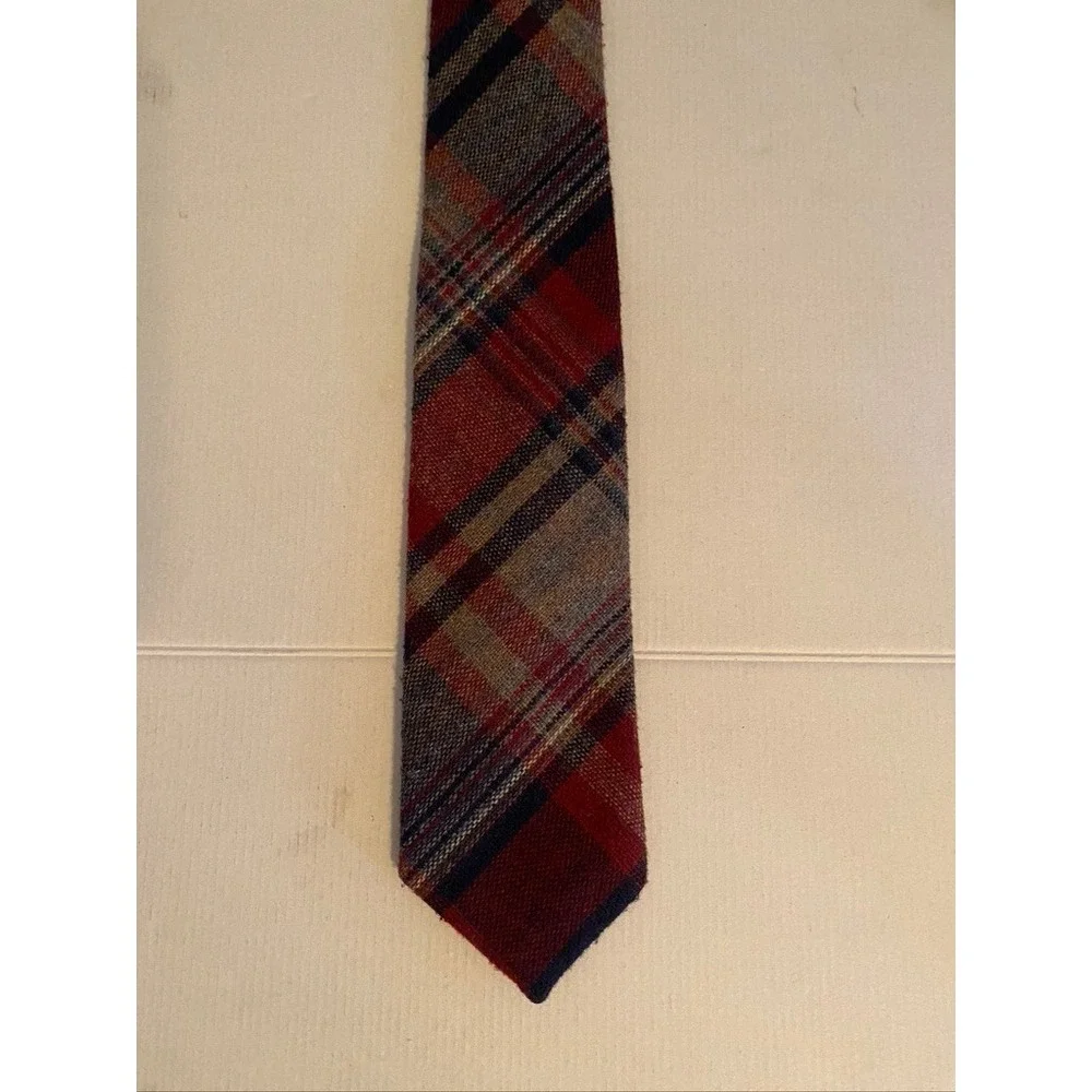 Woolcrofter by Wembley Mens Vintage Plaid Wool Blend Tie Red Blue Grey Check